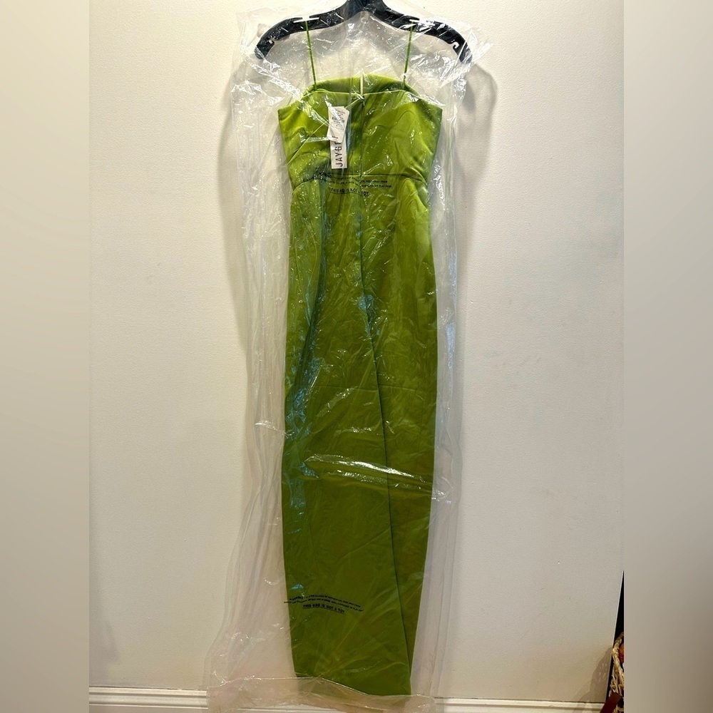 Jay Godfrey Darcy Strapless Satin Gown in Olive Green - Picture 3 of 8